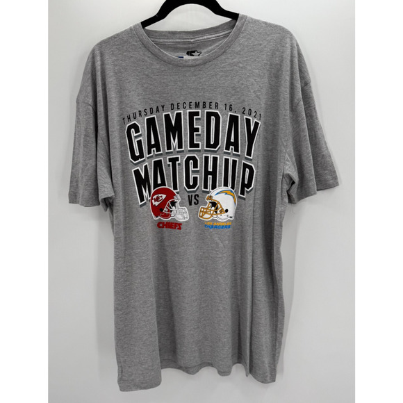 Starter Men's T-Shirt Chiefs Vs Charges Gameday Matchup 2021 Grey Size XL - Picture 1 of 6